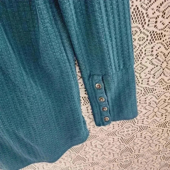 Chaser crewneck waffle knit pullover women's sweater L. teal - Picture 3 of 7